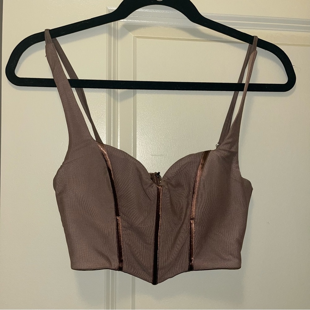 White Fox Boutique She’s Wild Bustier Crop Top Mocha/ Brown NWT XS